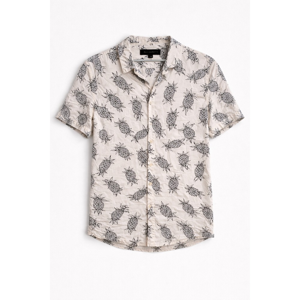 AllSaints Pineapple Print Shirt Mens Medium‎ Slim Fit Short Sleeve Viscose
